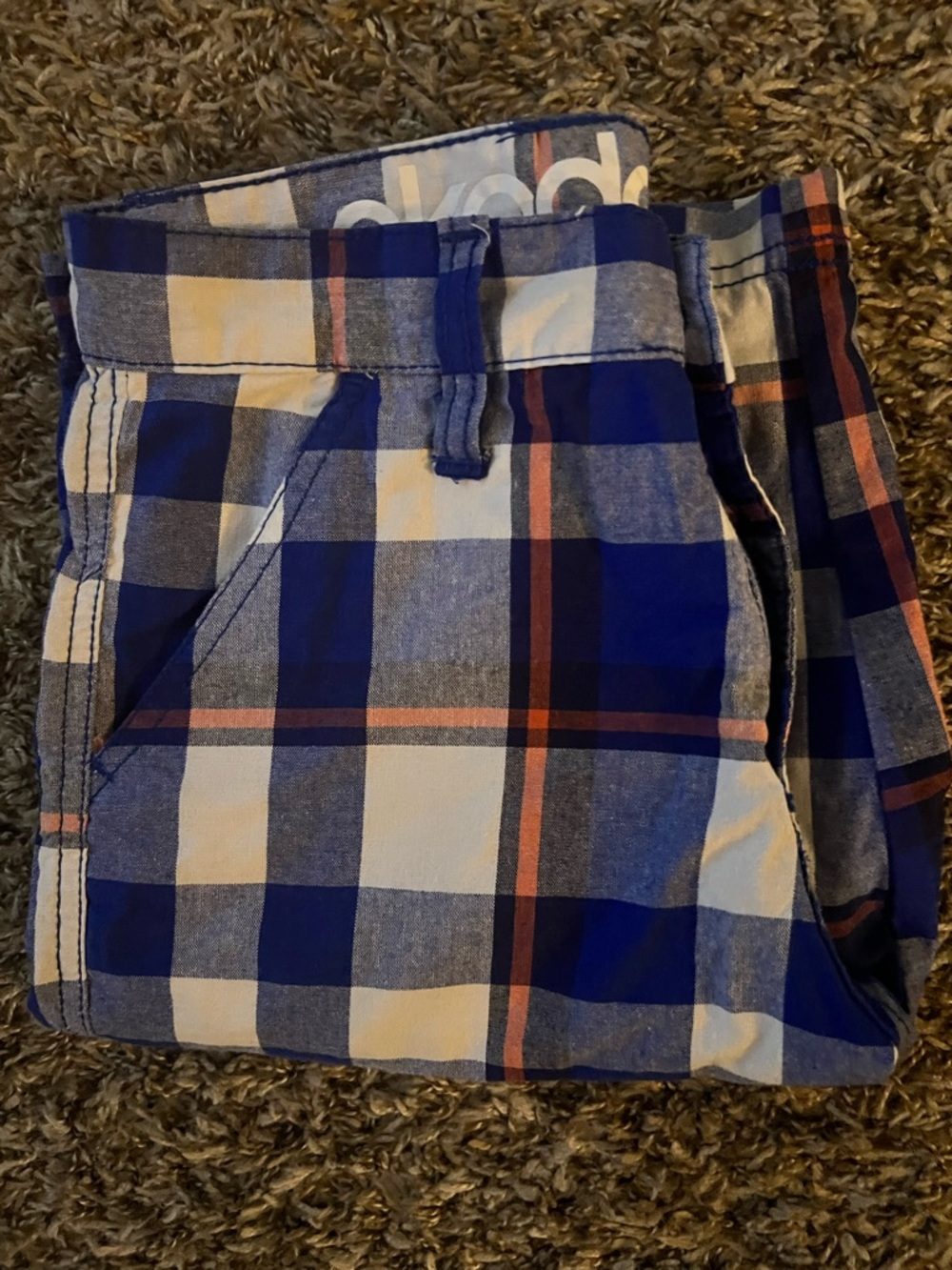 Akademiks Blue White Plaid Shorts with Orange Stripe